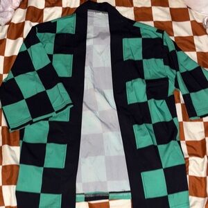 Green and Black Checkered Kimono